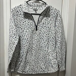 Talbots White and Navy Patterned Top